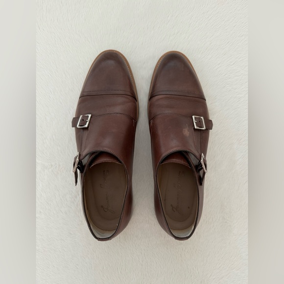 Francesco Benigno Italian Brown Leather Double Monk Buckle Strap Loafer Shoe - Picture 6 of 9